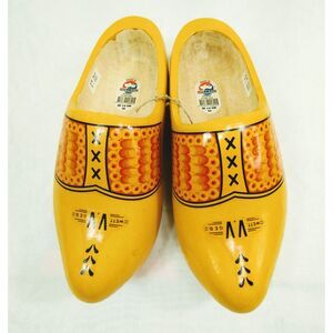 Yellow Dutch Clogs Traditional Wooden Shoes Holland Decor Size Large - 44 / 13"